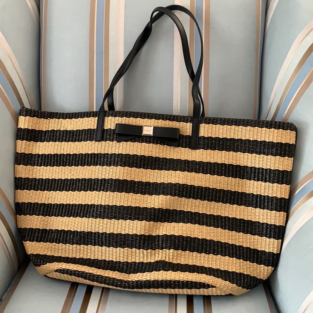 Kate Spade Black and Tan Striped Travel Bag